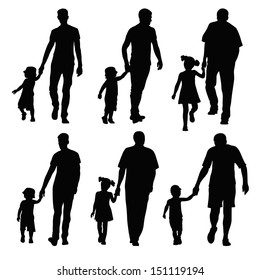 group silhouettes dads and children