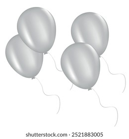 Group of Silver Air Balloons Flying. Birthday, Party Decoration. Realistic Vector. Victory Celebration. Winner.