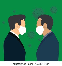 Group of simple flat design people with face masks, protection from disease or pollution. corona virus concept.