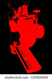 Group and singer of jazz band on black background