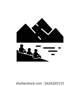 Group Sitting by Lake with Mountain Reflection Peaceful View Icon