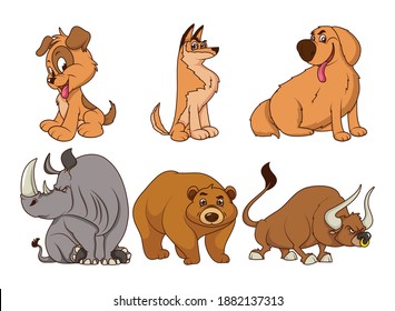 group of six animals comic cartoon characters vector illustration design