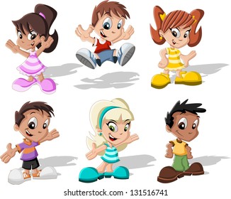 Group of six cartoon children