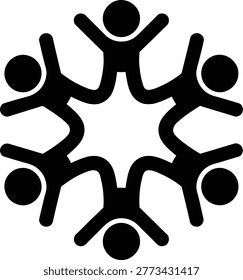 Group of six interconnected stick figure people forming a circle