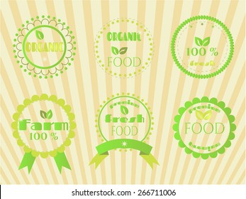 Group of six labels on bright background