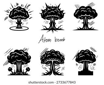 Grupo de seis Formas de explosión nuclear en diferentes etapas de destrucción masiva