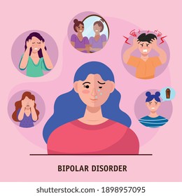 group of six persons with bipolar disorder vector illustration design