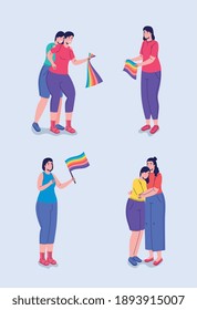 group of six persons with lgtbi flags vector illustration design