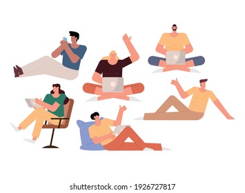 group of six persons working characters vector illustration design