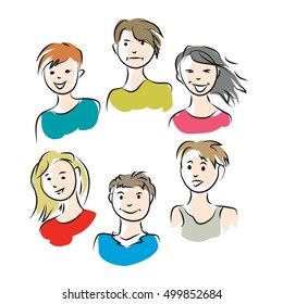 Group of six young people - vector illustration