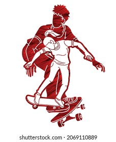 Group of Skateboarder Playing Skateboard Together Extreme Sport Cartoon Graphic Vector
