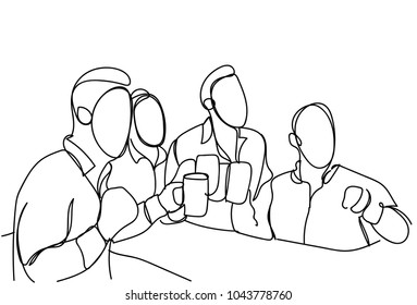 Group Of Sketch Men Drinking Beer Hold Glasses Doodle Male In Pub Or Bar Concept Toasting Party Or Celebration Vector Illustration