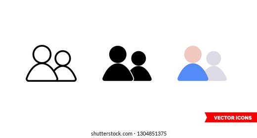 Group skin icon of 3 types: color, black and white, outline. Isolated vector sign symbol.
