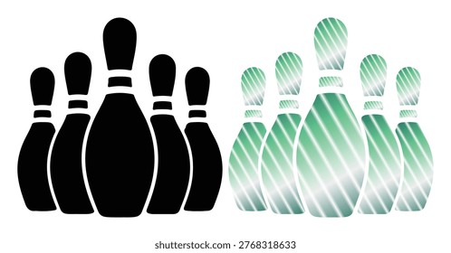Group of skittles vector illustration, bowling alley equipment, sports leisure recreation.
