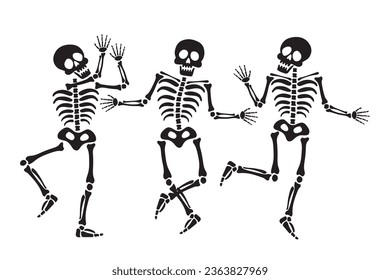 Group of skull dancing. For Halloween or DIA DE LOS MUERTOS. Vector illustration in black and white