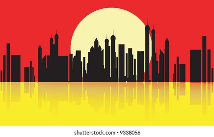 group of sky scrappers in moon light.	