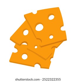 group of slices yellow cheese are flat. Square slices cheese with holes straight, insulated slice of Swiss cheese with holes, dairy products for breakfast, modern vector illustration of cheese slices