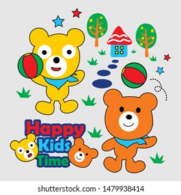 a group of small animals are playing in the park, cartoon vector illustration