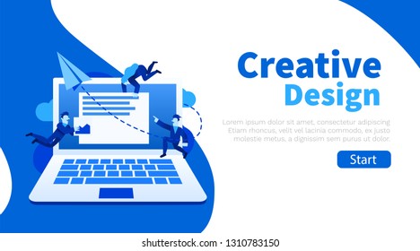 Group of small people doin UI and UX design or online chat application. Can be use for presentation, web, banner, landing page template. Vector illustration