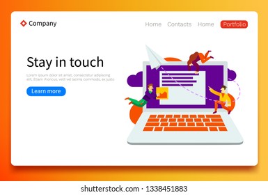 Group of small people doin UI and UX design or online chat application. Can be use for presentation, web, banner, landing page template. Vector illustration