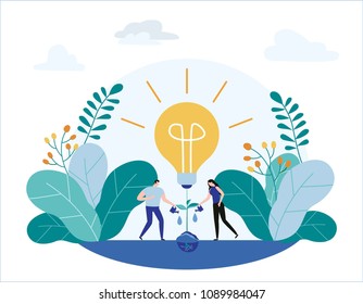 Group small people grow plants Vector illustration banner.
business creative idea concept.
flat cartoon character graphic design for web mobile