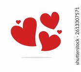 Group of small red hearts in a playful layout, representing love, care, and joy. Great for festive romantic backgrounds or social media content.