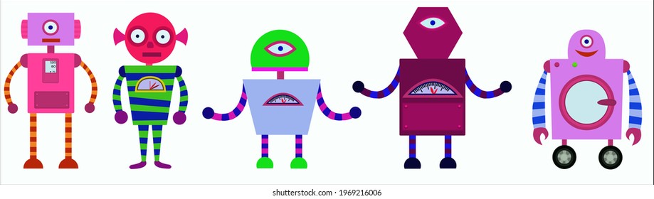 A group of smart robots symbolizing a service concept. Vector illustration.