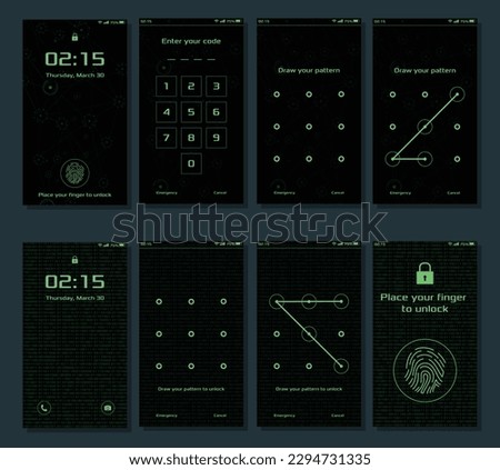 group of smartphone locked with number to identification with modern locked hacking. security theme. Vector concept