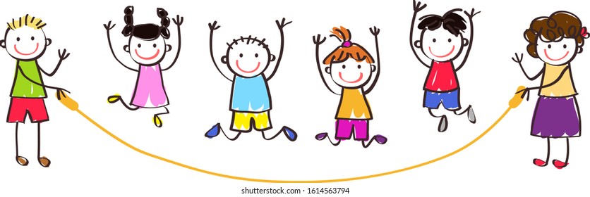 Group Smiling Children Jumping Rope Stock Vector (Royalty Free ...