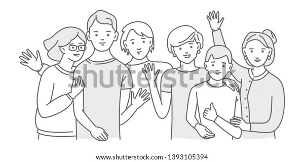 Group Smiling Teenage Boys Girls Friends Stock Vector Royalty Free