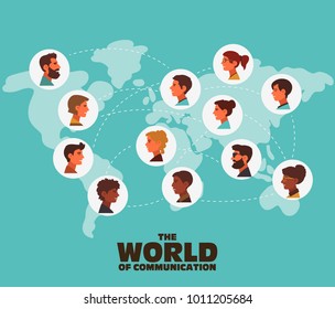 Group of smiling young people speaking together. Communication, teamwork, assistance and connection vector concept