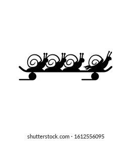 a group of snails riding a skateboard