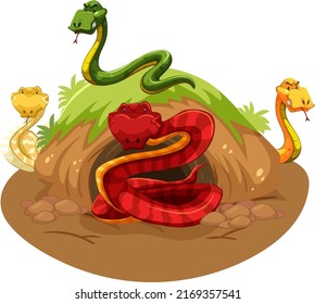 Group Of Snakes With Animal Burrow Illustration