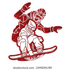 Group of Snowboard Players Mix Action Snowboarder Extreme Sport Cartoon Graphic Vector
