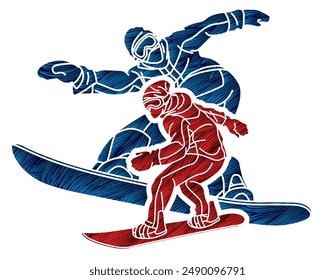 Group of Snowboard Players Mix Action Snowboarder Extreme Sport Cartoon Graphic Vector