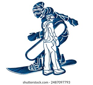 Group of Snowboarder Mix Action Snowboard Sport Player Cartoon Graphic Vector 