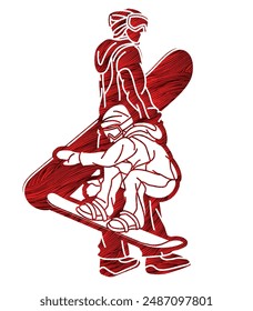 Group of Snowboarder Mix Action Snowboard Sport Player Cartoon Graphic Vector 