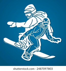 Group of Snowboarder Mix Action Snowboard Sport Player Cartoon Graphic Vector 