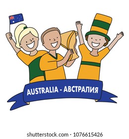 Group of soccer fans of the football team of Australia Flags winning the championship holding a trophy isolated vector of group of people on white background