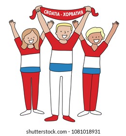 Group of soccer fans of the football team of holding Croatian Flags for football match isolated vector on white background 