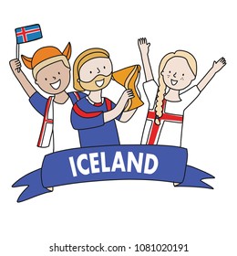 Group of soccer fans of the football team of holding Iceland Flags for football match isolated vector on white background 