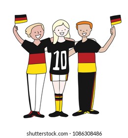 Group of soccer fans of the football team of holding Germany Flags for football match isolated vector on white background 