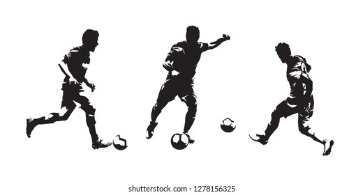 Group of soccer players isolated vector silhouettes. Set of european football ink drawings