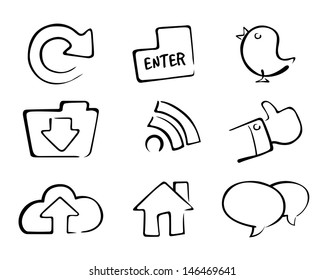 Group of social icon or symbol in simple vector line art