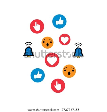 a group of social media icons including thumbs up, hearts, and surprised faces