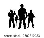 Group of Soldier and Army Force Silhouette isolated white background. Vector Illustration