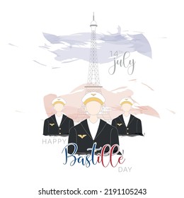 Group of soldier avatars with the eiffel tower landmark Bastille day Vector