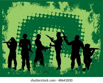 group soldiers with abstract background
