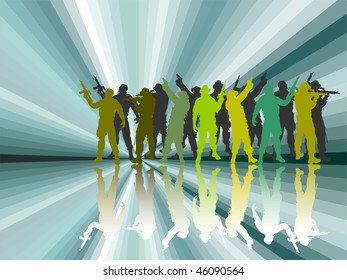 group soldiers with abstrakt background