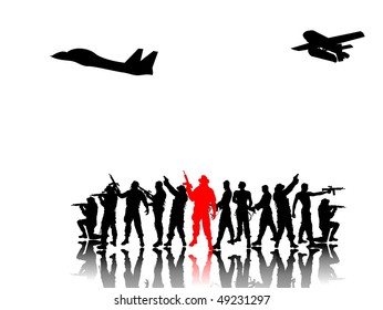 group soldiers with shadows-silhouette